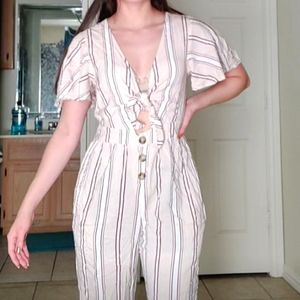 NWOT Sexy V Neck Romper Striped Button Long